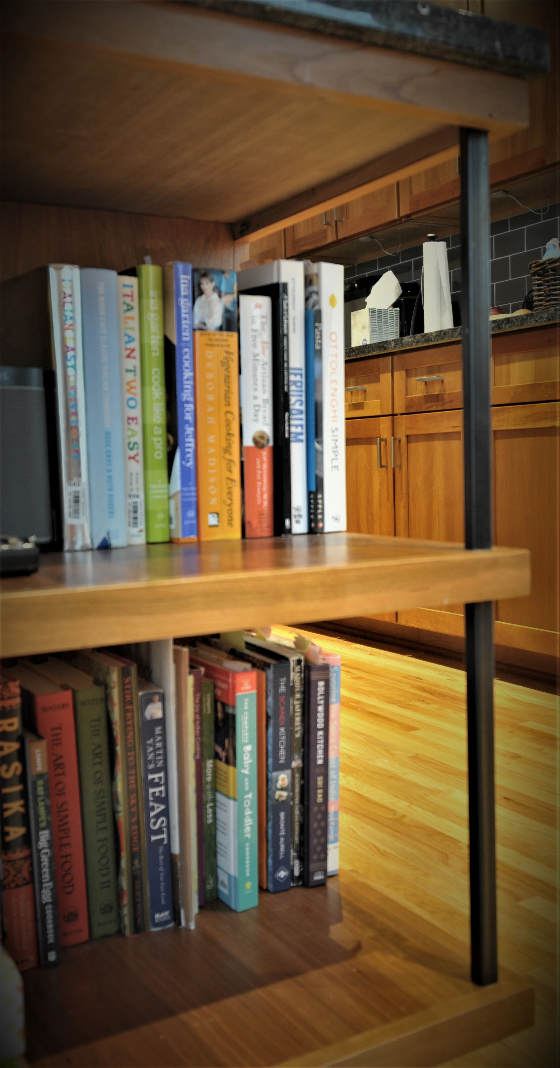 Custom built open shelf to match existing cabinets