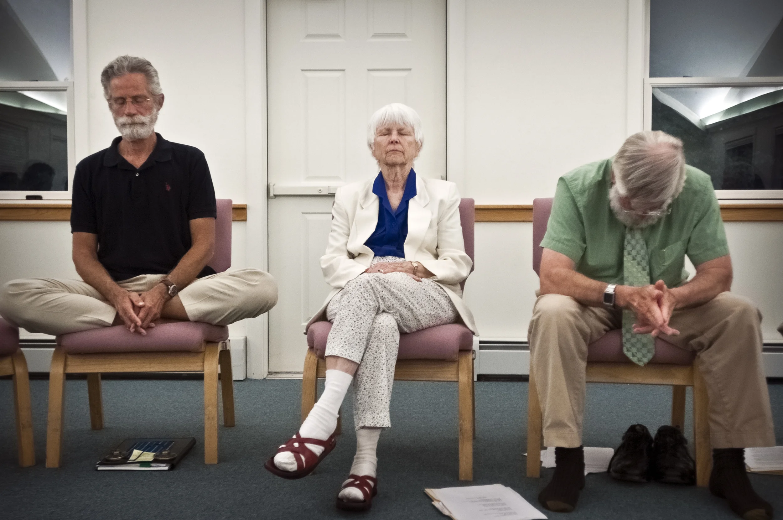 Storrs, CT | 06.17.2011 | (l - r) Nicholaes Roosevelt, Judy Hyde and Norman Janes in silent worship.