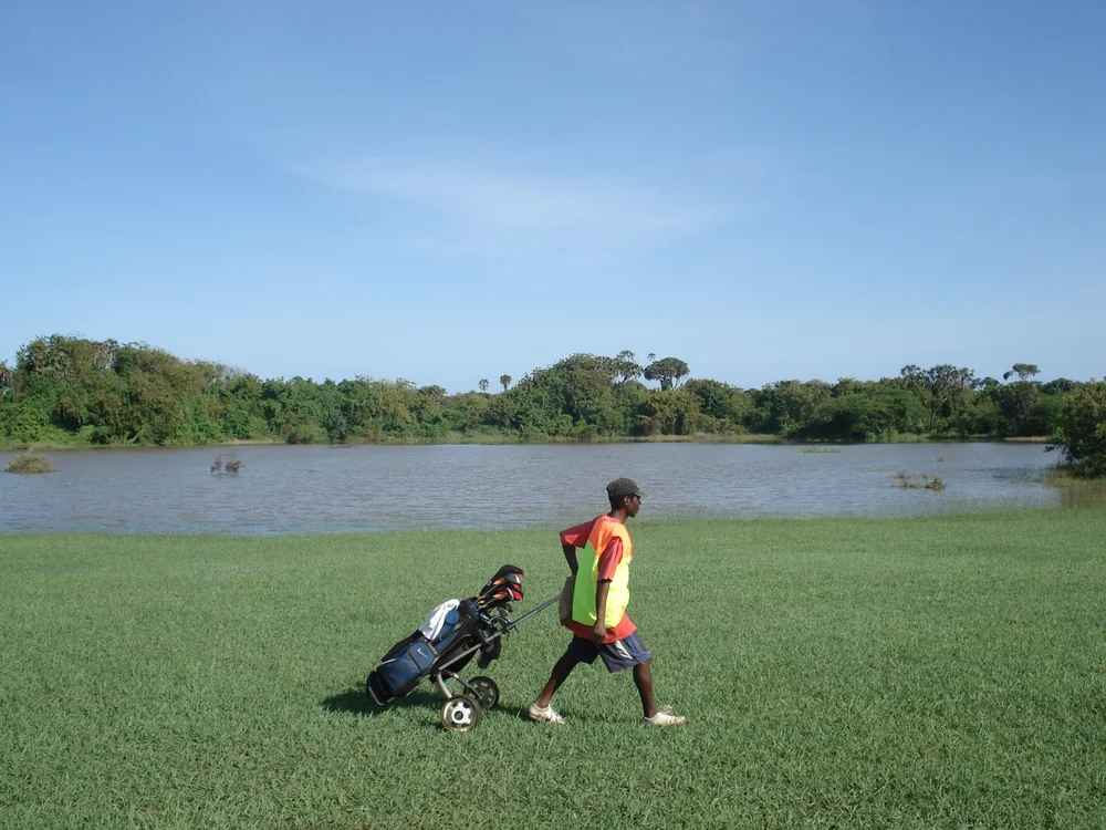 The 5th fairway winds around the wetlands