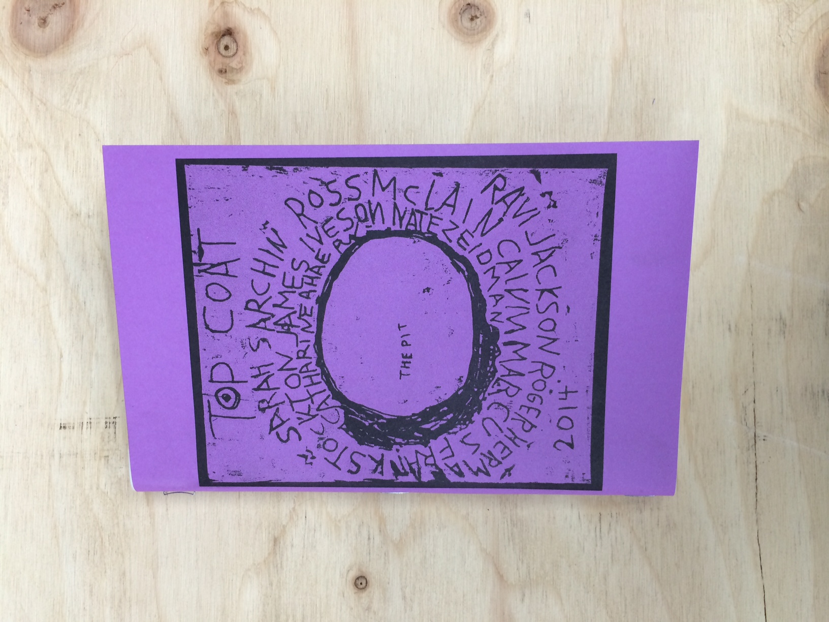 Exhibition catalog available in our shop made to accompany TOP COAT. 88 page, 2 color book printed with our in house Risograph printer. Printed in an edition of 200. 