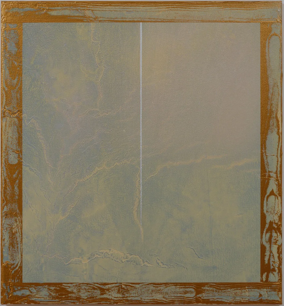 Billy Al Bengston, Japanese Rust" 2013 acrylic on canvas 28"x26"x1 1/2"