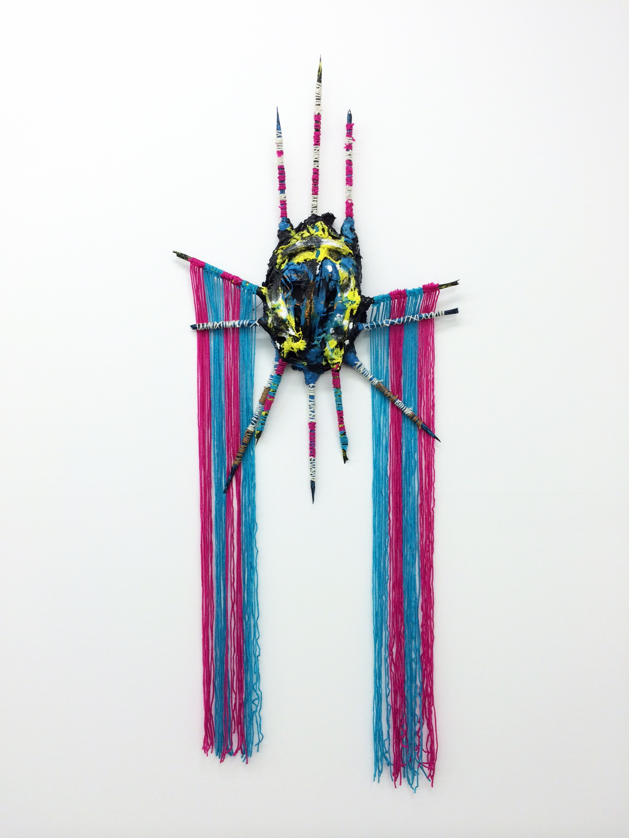Adam D. Miller, Gunner Mask, 2014 plaster, canvas, wood, yarn, enamel and oil