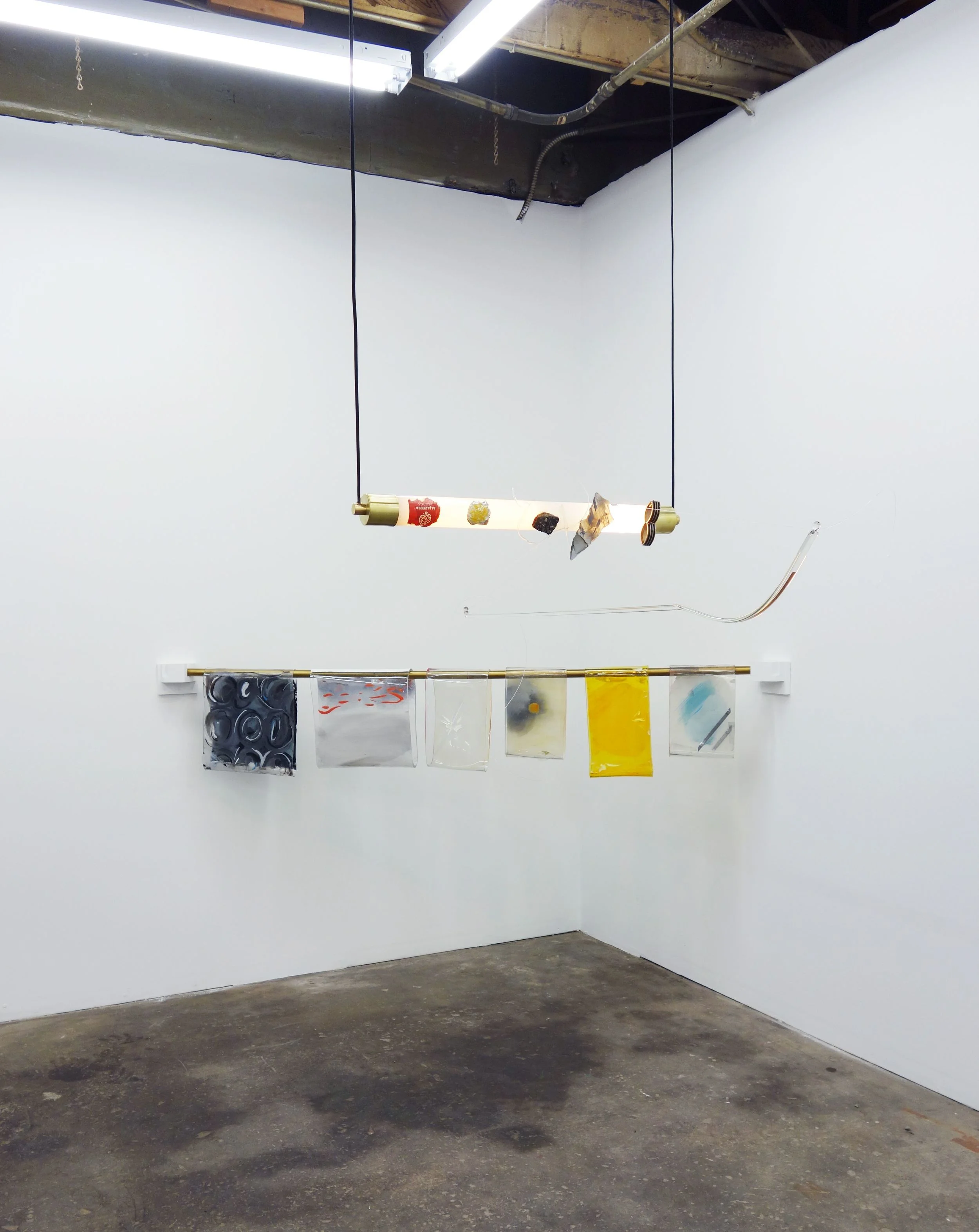 Olivia Booth, (foreground) Al Jazeera Piece, 2015 (background) Glint piece, 2015
