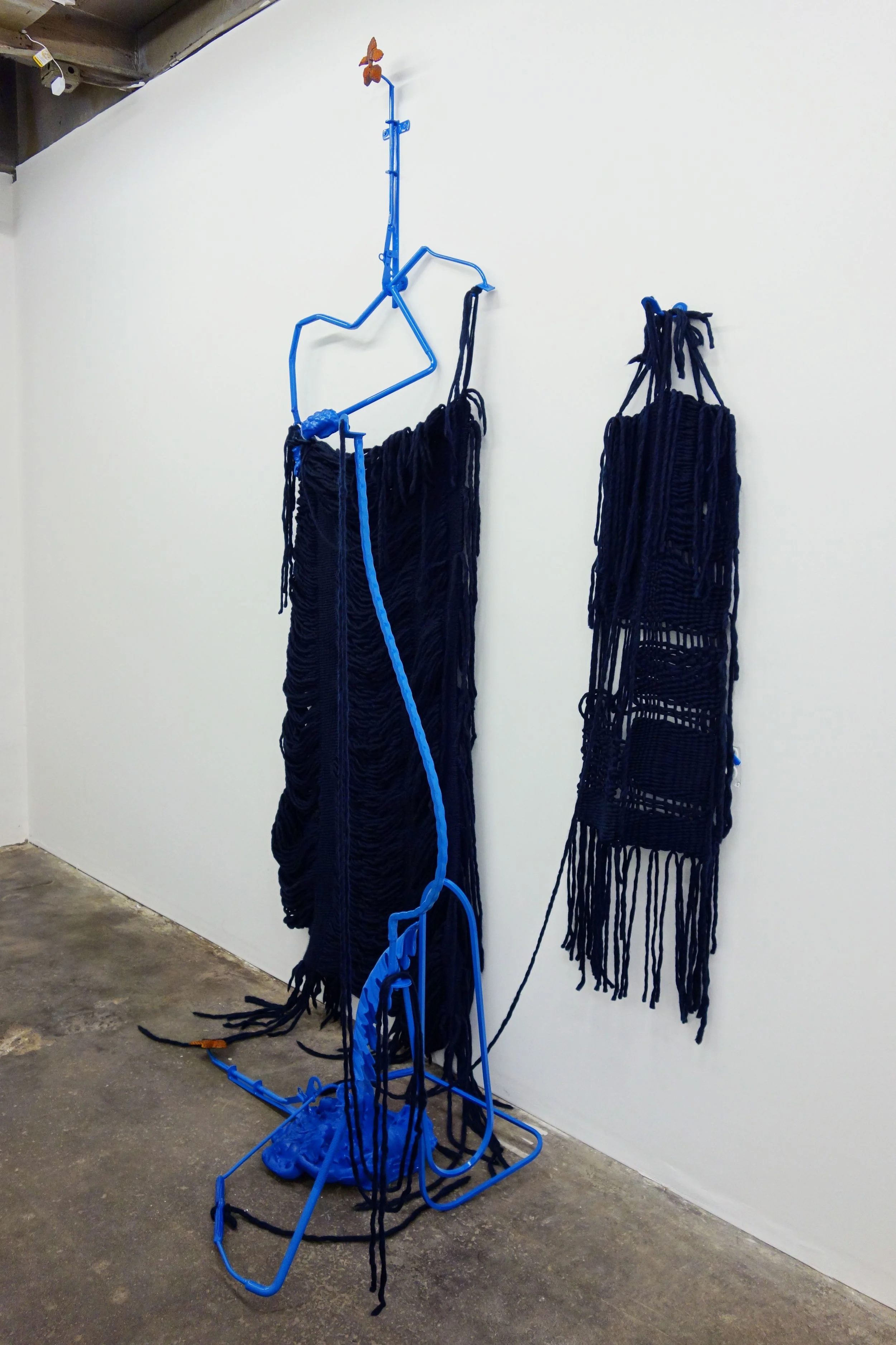 Sonja Gerdes, Pie of Trouble. Let's Hang. Berries and Balls., 2014 Found Steel, lacquer, unfired clay, and woven wool