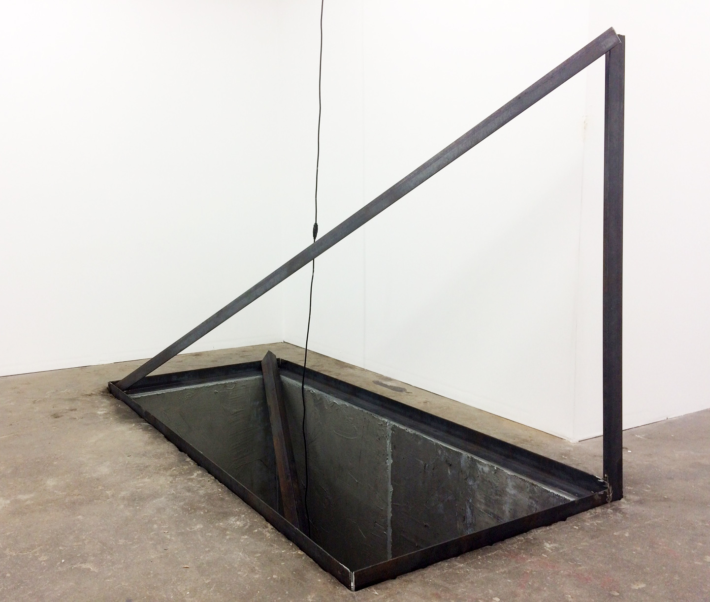 Rod Fahmian, Untitled, 2015 Steel, Portland cement, sand collected on site, and florescent lights