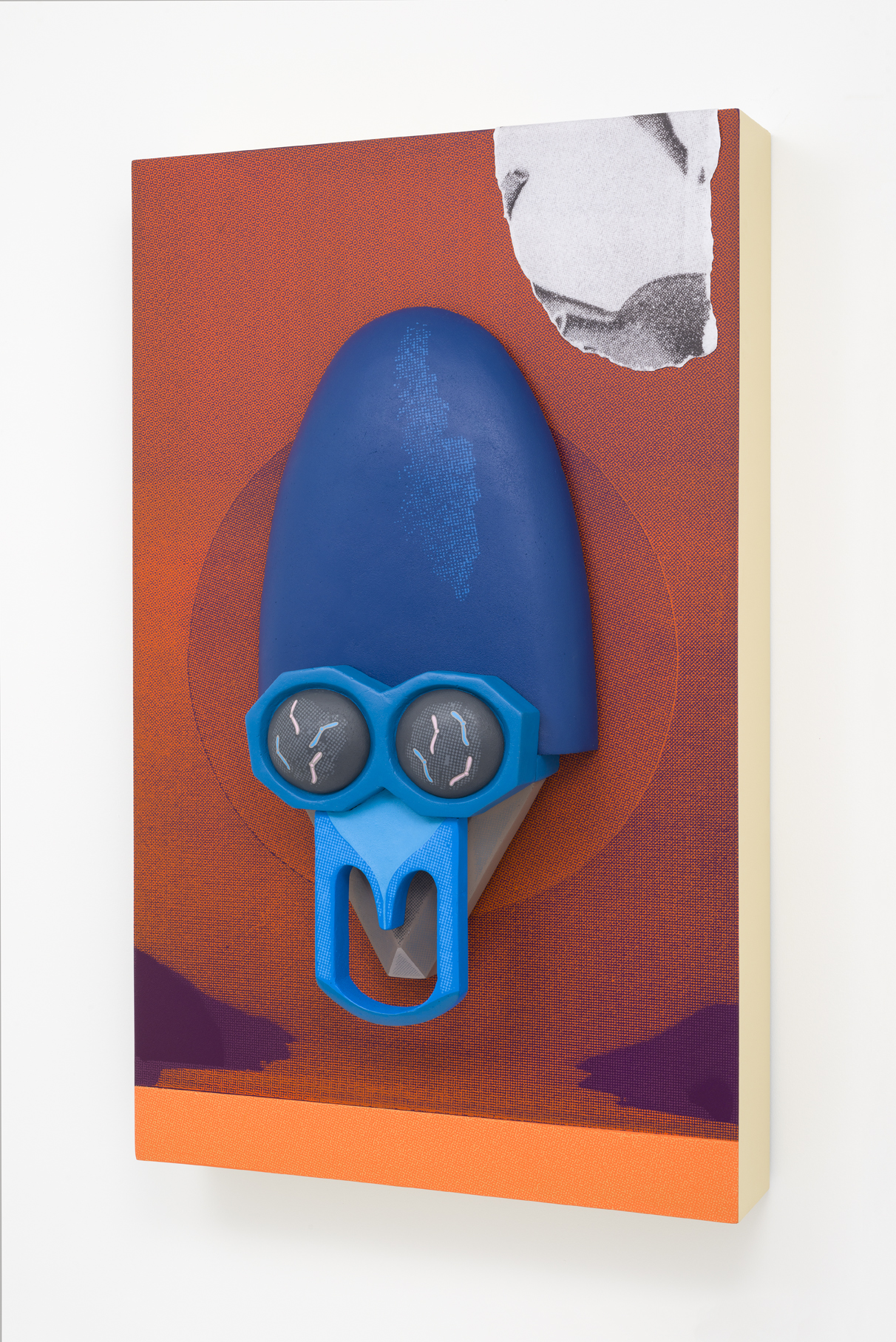 Erik Frydenborg, Moons of Fortuna II, 2015, Polychromed urethane, silkscreen on polychromed wood, inkjet on compression jersey, 57 x 35 x 24 inches