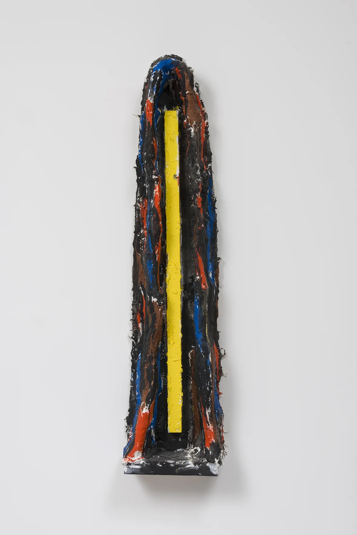 Untitled (Cave 5), 2015 Wood, plaster, burlap, chicken wire, and oil enamel. 46 x 11 x 6 inches