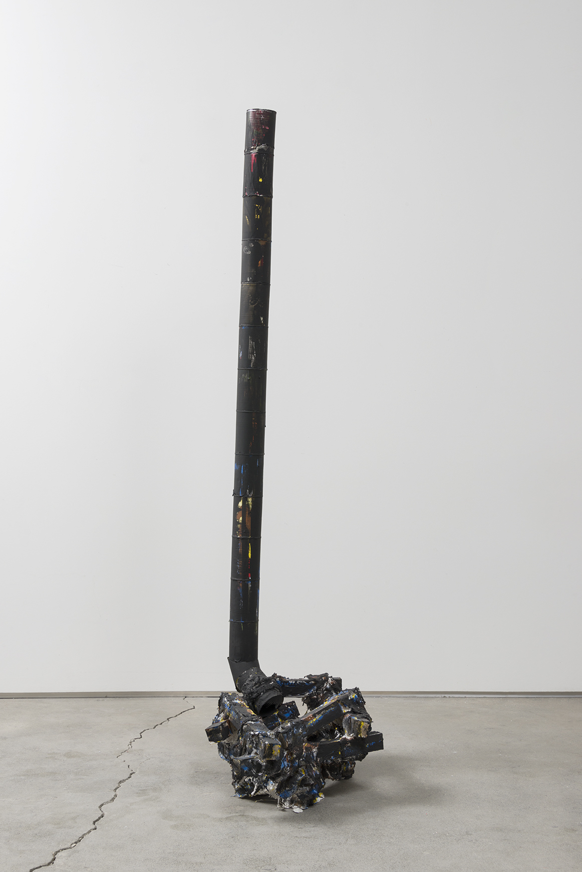 Florian Morlat - Untitled (Bird Grammar 2) - 2016 - Wood, Plaster, Burlap, Cans, Oil Enamel - 65 x 23 x 20"