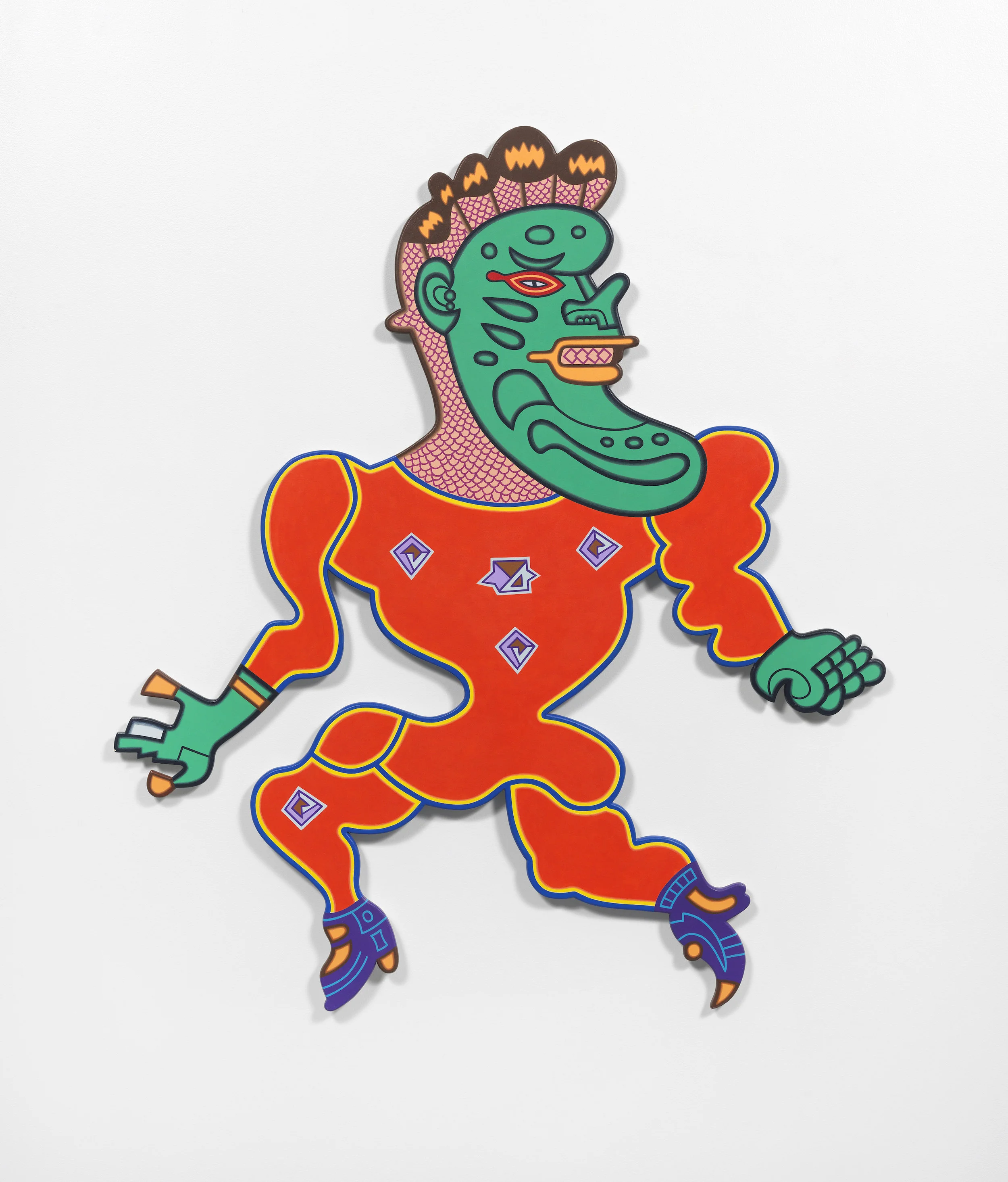 Karl Wirsum, Cabaza Big Head Pickle Face, 2002, Acrylic on shaped wood, 41 x 48 x 2 inches