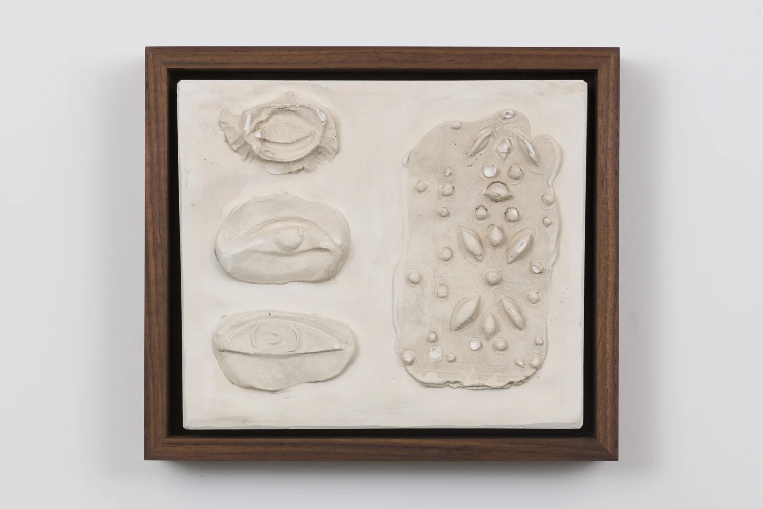 Rosha Yaghmai, Sight Tile, 2016 Plaster in walnut frame 7 3/4 x 9 x 1 3/4 inches
