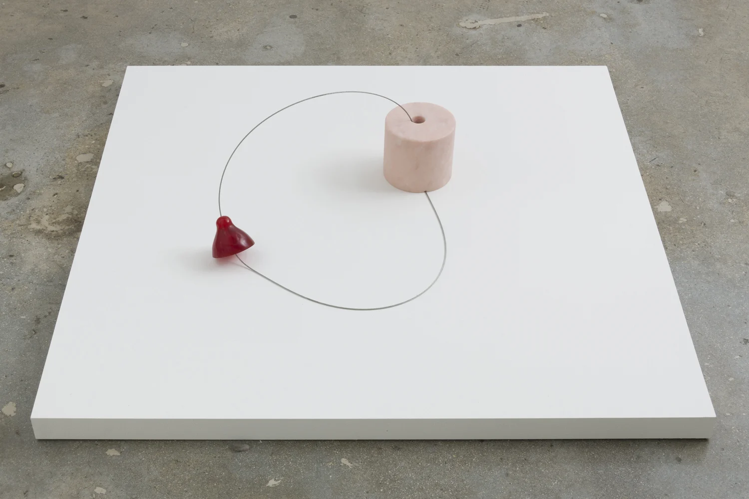 Nevine Mahmoud, Control Panel 2 (Cherry), 2017 marble, stainless steel cable, aluminum, pigmented resin 16 x 16 x 7 inches