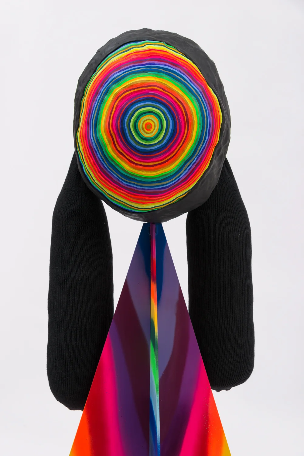 (detail) Fool with Two Ear Socks, 2018, Steel, spray paint, Flashe, espoxy clay, socks, 70 x 35 x 35 inches