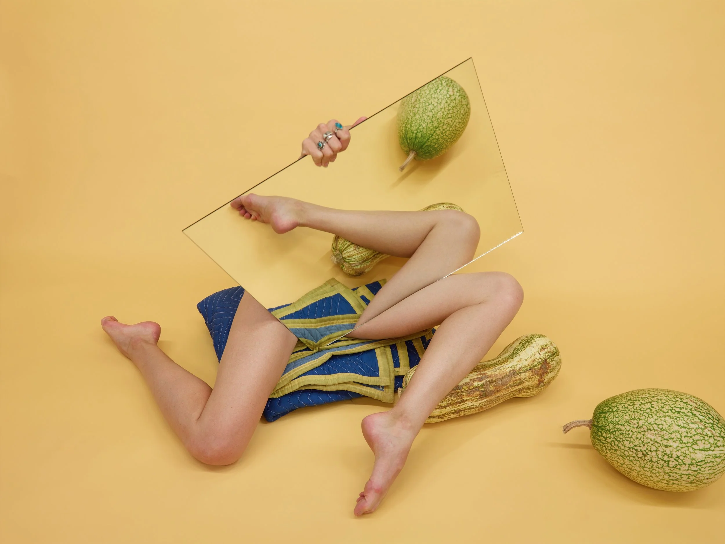 Untitled (Three legs and squash in mirror, yellow), 2016 Pigment print mounted and framed 30 x 40 inches