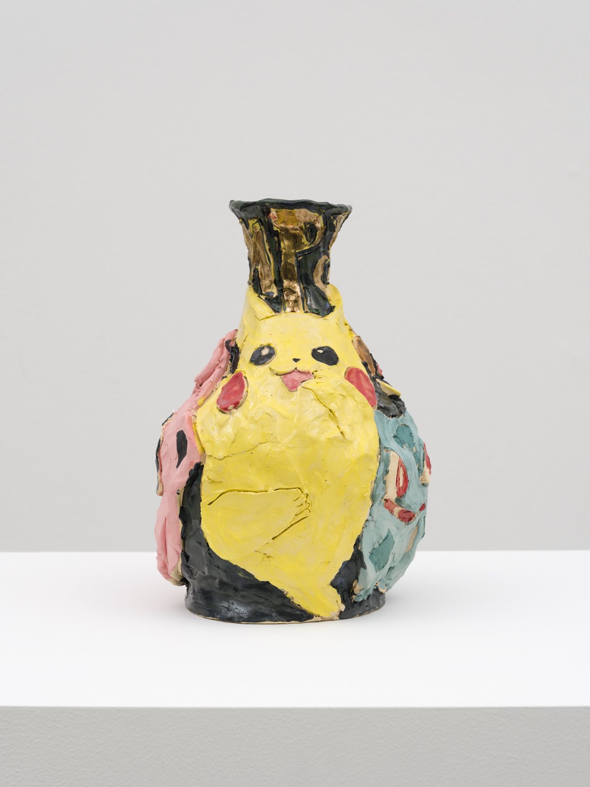  Emily Yong Beck  Pokémon Jar, 2023  Stoneware, majolica, glaze, gold luster  11 x 8 x 7½ in. 