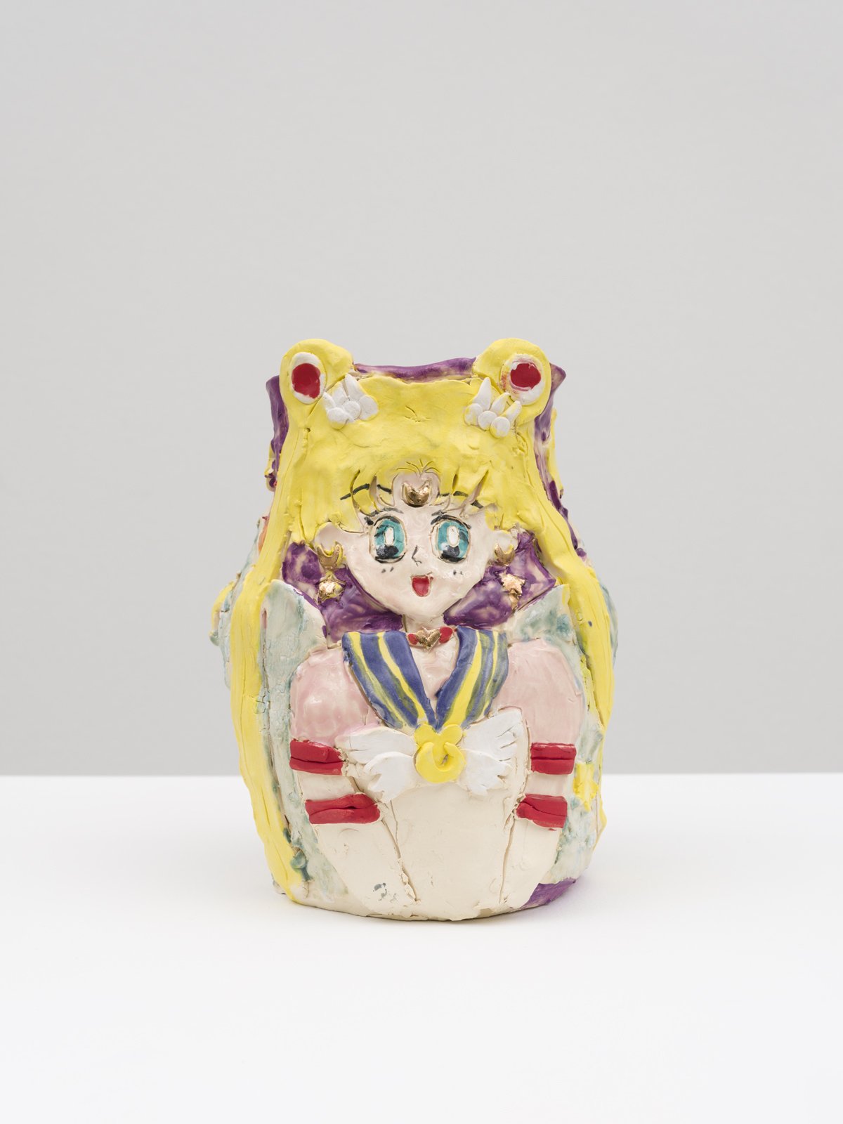  Emily Yong Beck  Sailor Moon &amp; Chibiusa , 2023  Stoneware, majolica, glaze, gold luster  8½ x 7 x 6½ in. 