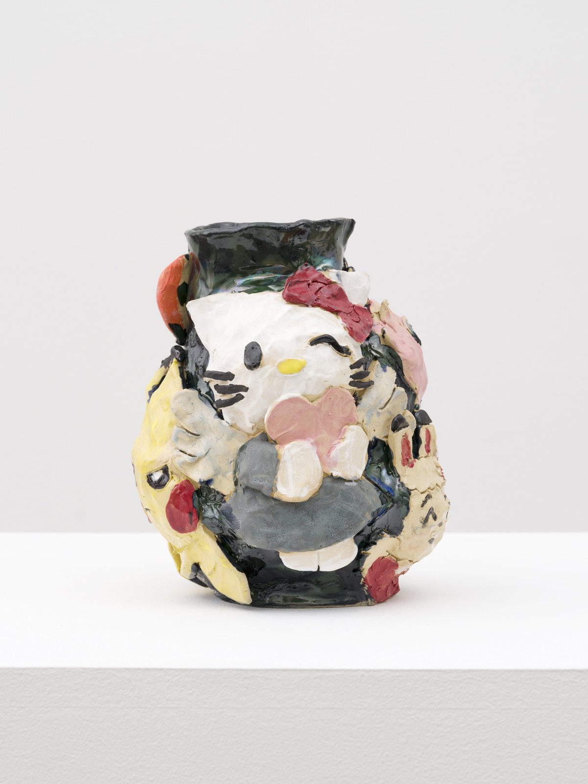  Emily Yong Beck  Angel Kitty &amp; Friends, 2023  Stoneware, Glaze and Underglaze  9¼ x 8½ x 8 in. 