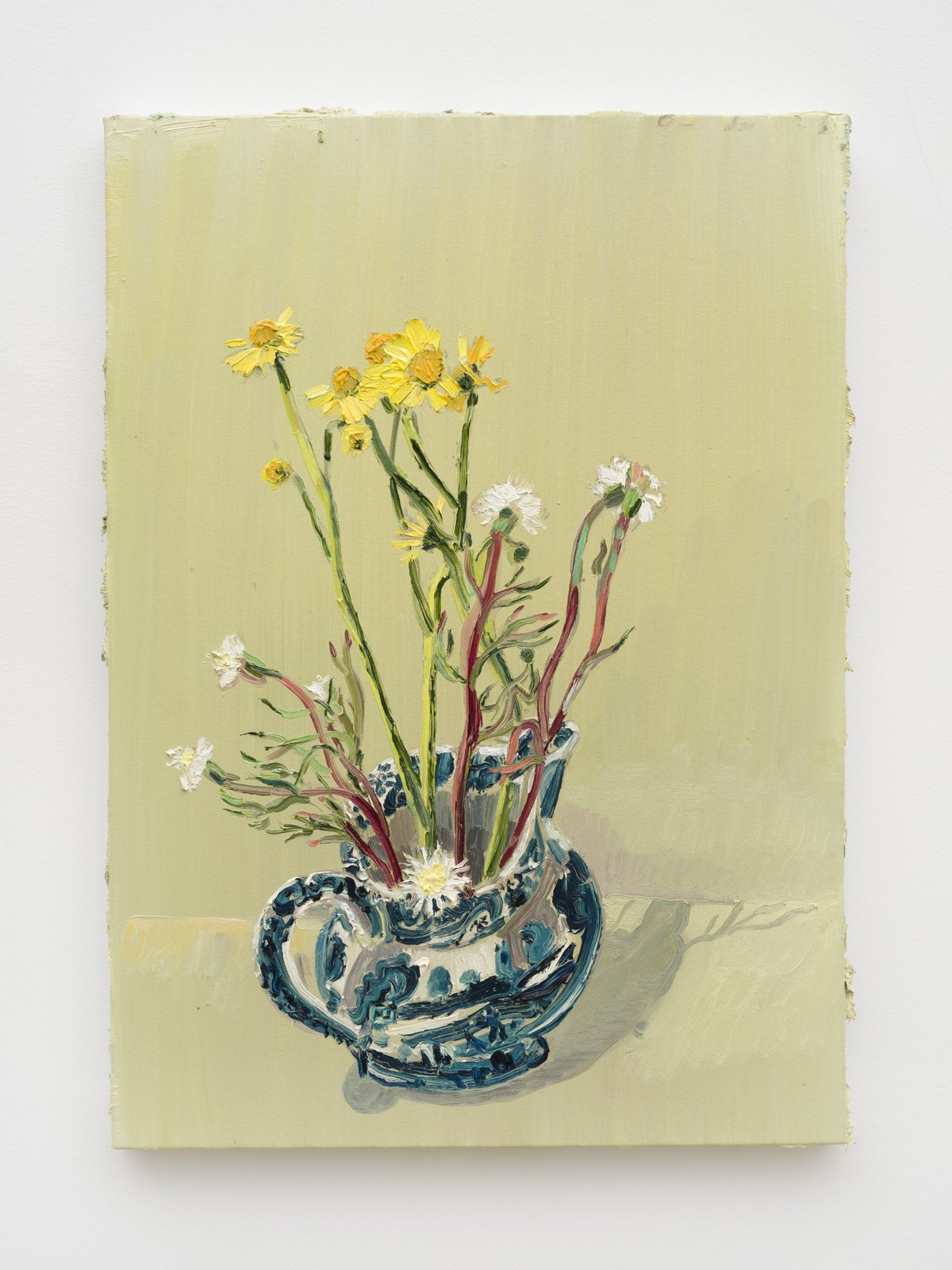  Allison Schulnik  Mum’s Pot with Wildflowers (Brittlebrush and Pincushion), 2023  Oil on canvas stretched over board  28 x 20 in. 