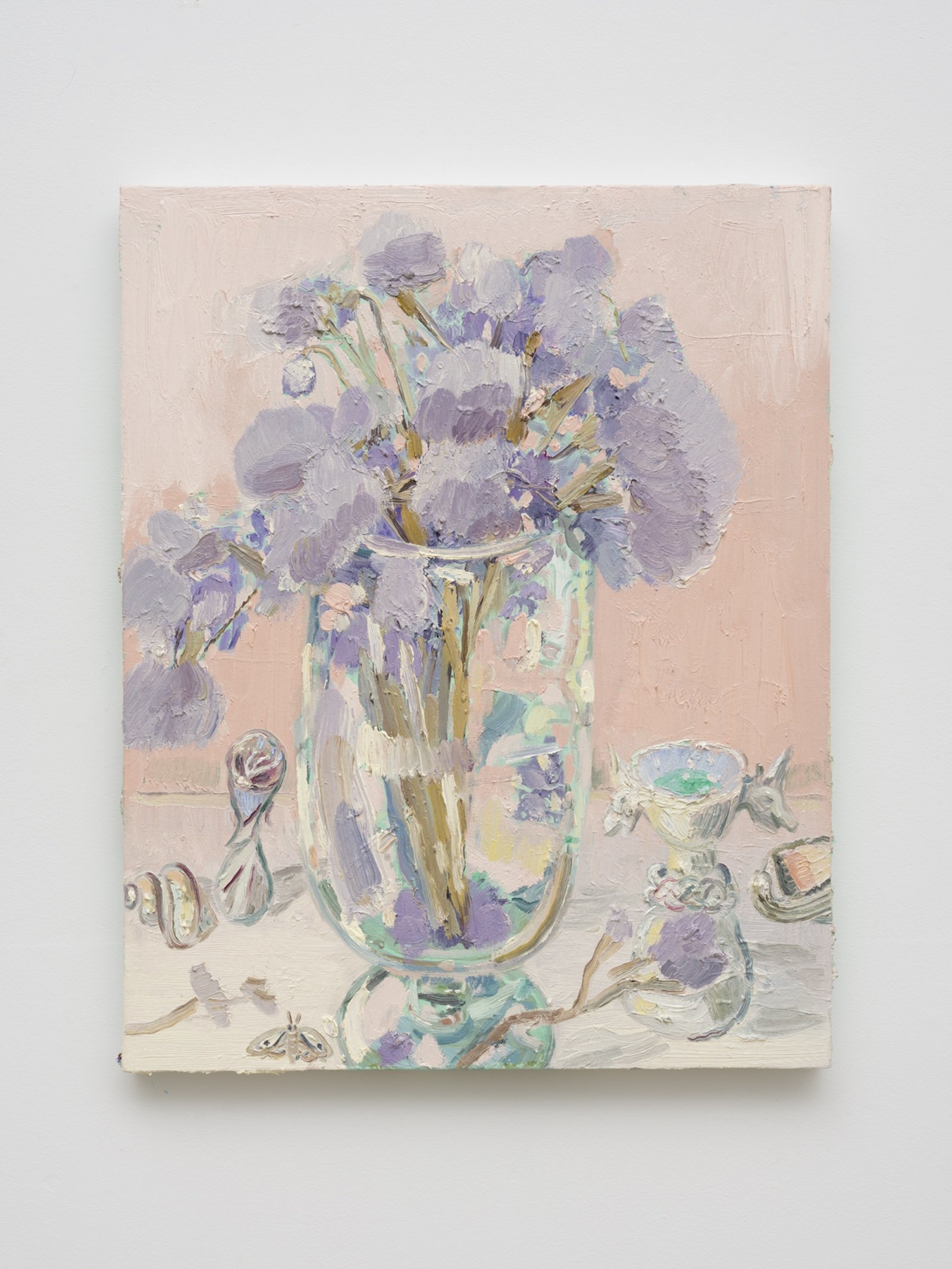  Allison Schulnik  Sea Lavender with Pink Goblets and Shells, 2023  Oil on canvas  30 x 24 in.  76.2 x 60.96 cm 