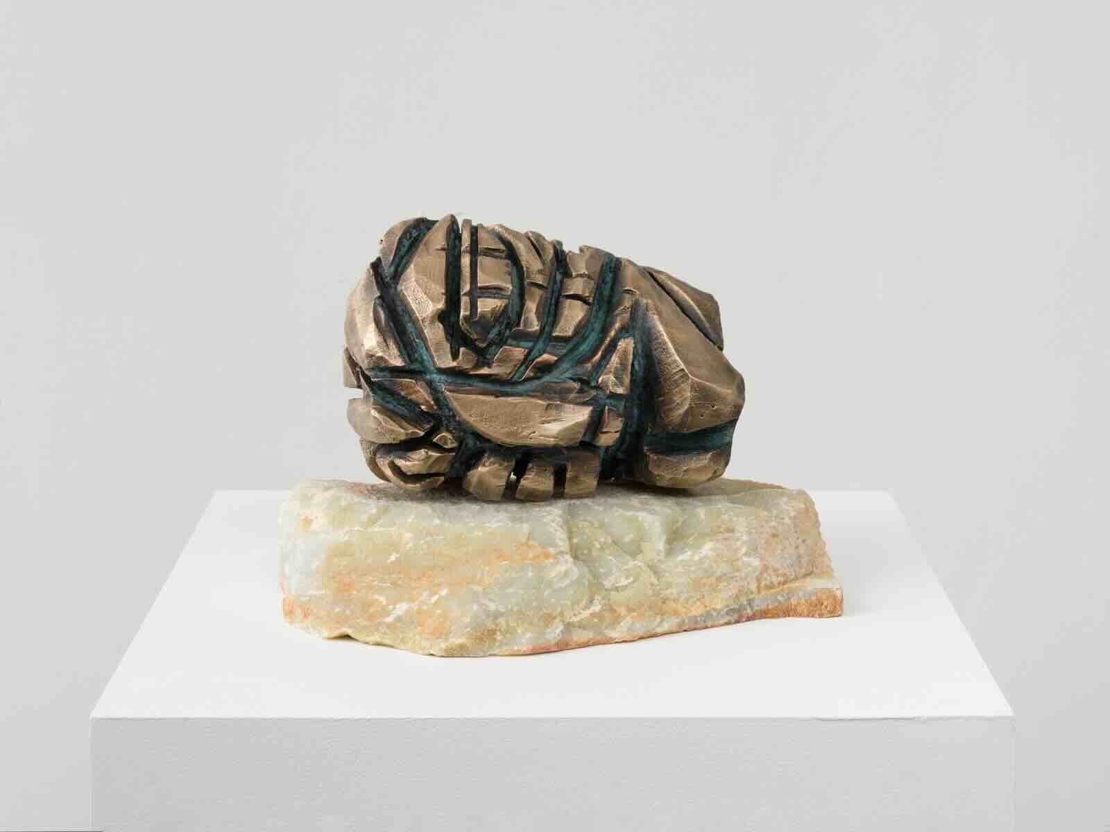   Ryan Schneider   Head Rest , 2025 Bronze on stone 12.5 x 8.5 x 9 in 31.75 x 21.59 x 22.86 cm 