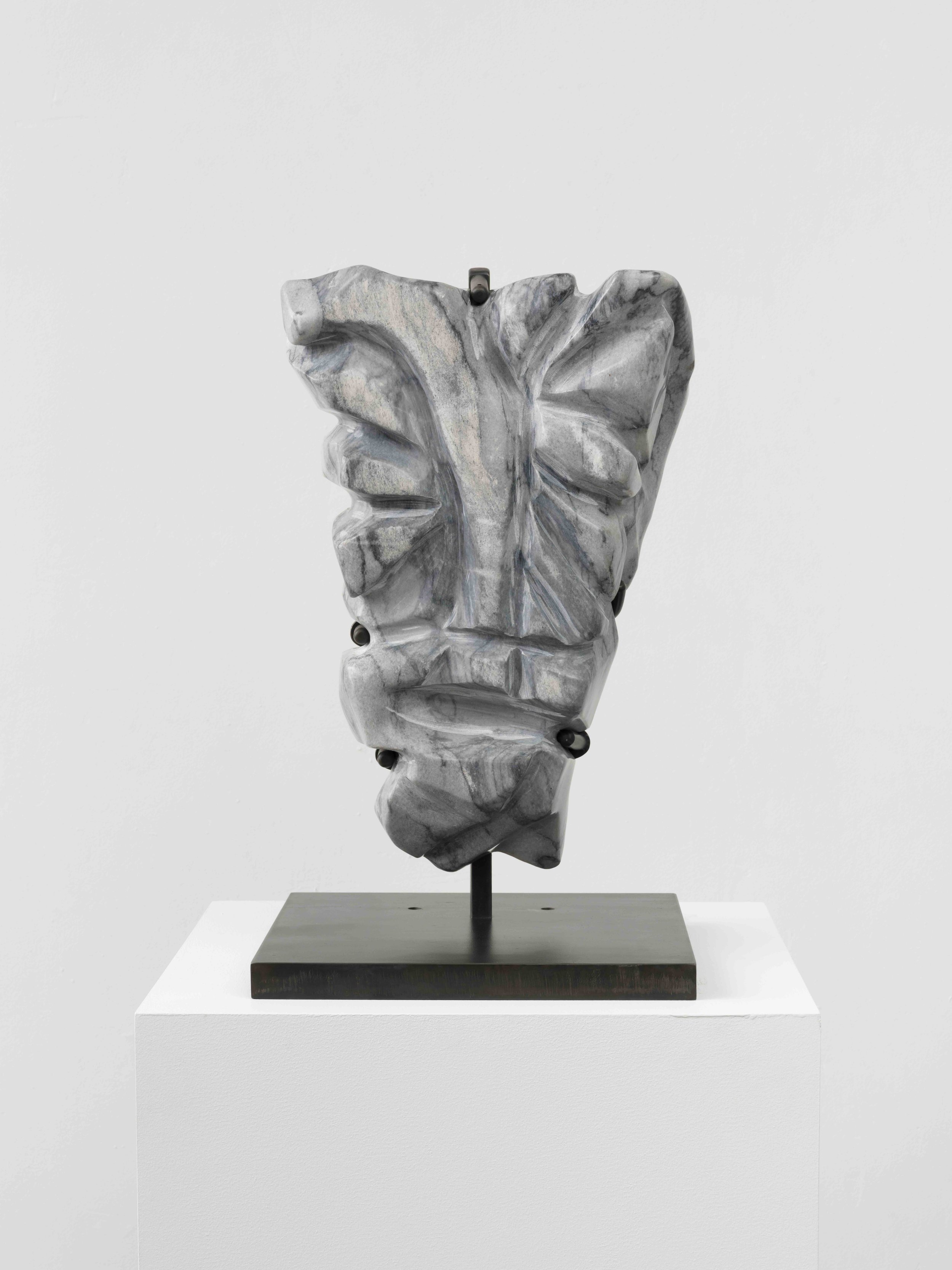   Ryan Schneider   Saint, Stone, or Ancestor , 2025 Mono Lake Marble, Steel 17 x 11.75 x 4 in 43.18 x 29.84 x 10.16 cm 