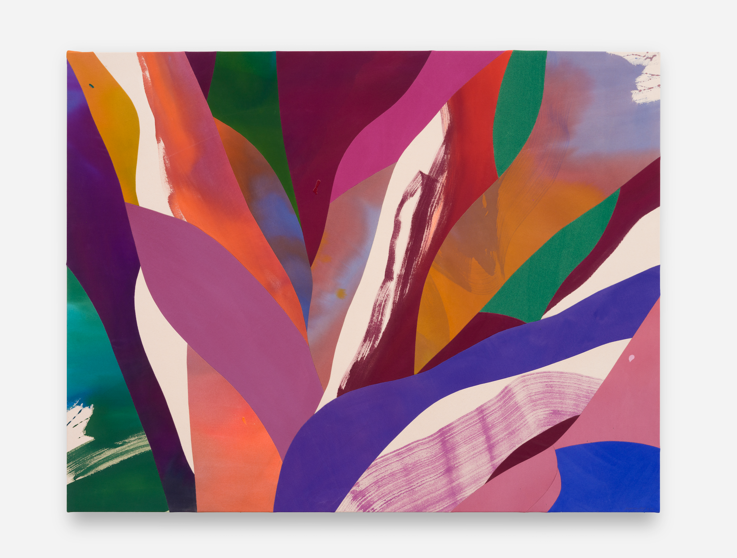   Heather Day   Shelley's Dahlias , 2026 Mixed media on sewn canvas 56 x 72 in 142.24 x 182.88 cm 