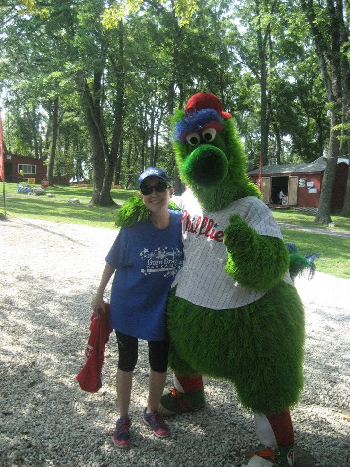 Lisa Kasser, the Director, Owner and Founder of Burn Brae Day Camp of Creative Arts and the Philly Phanatic!