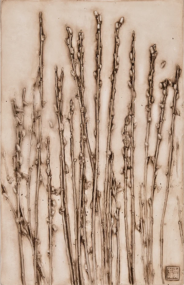 7_©diannecutler_ApproachingWonder_PussyWillows_PlasterCastingwithCyprusUmberDarkandGoldMicaWash_11x17_385_sm.jpg