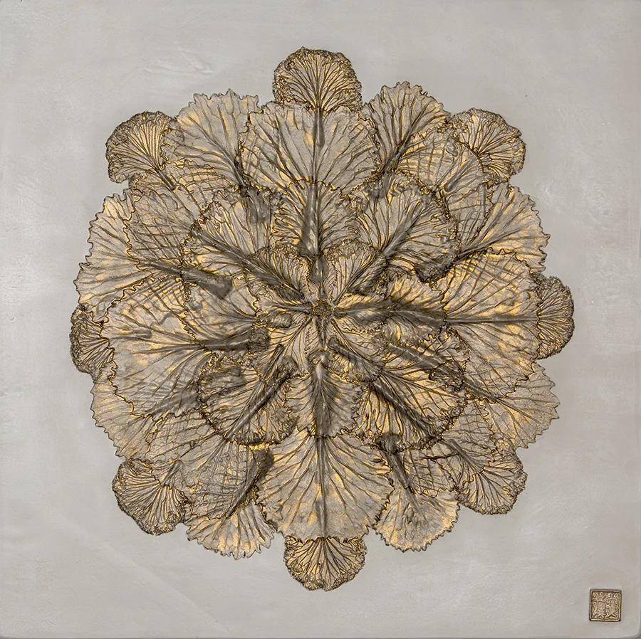 33_©diannecutler_Buddha'sFeast_SerenbeFarmKaleandCabbage_PlastercastingwithBlackandGoldMetallicWash_16x16_495_sm.jpg