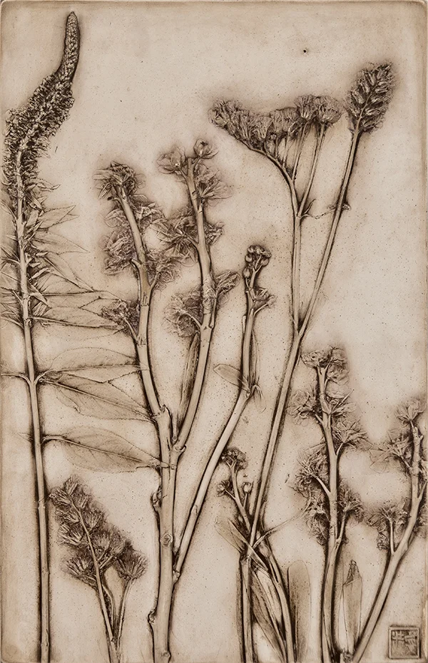 38_©diannecutler_TheBreathofFlowers_PanelB_StockStatticeandLooseleaf_PlasterCastingwithNicosiaBurntUmberandGoldMicaWash_17x11_770pair_sm.jpg