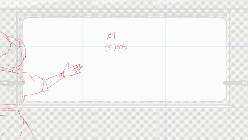 Une illustration dessinée à la main d'une personne pointant vers un tableau blanc ou un écran avec du texte écrit à la main 'A1 (27/05)'.