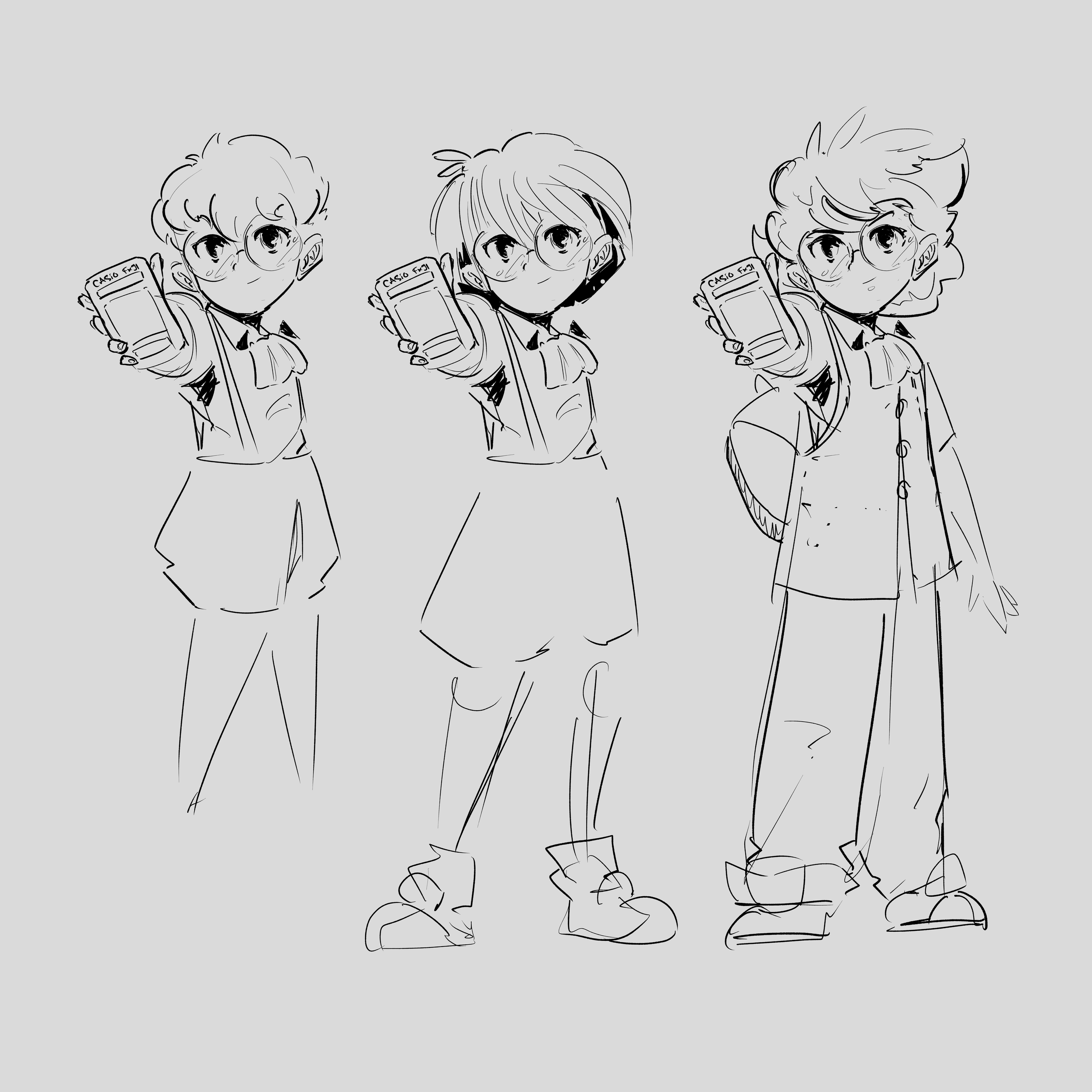 Dessin de trois personnages adolescents, deux garçons et une fille, avec des chaussures de sport, portant des vêtements décontractés et tenant un téléphone portable, dans un style esquisse.