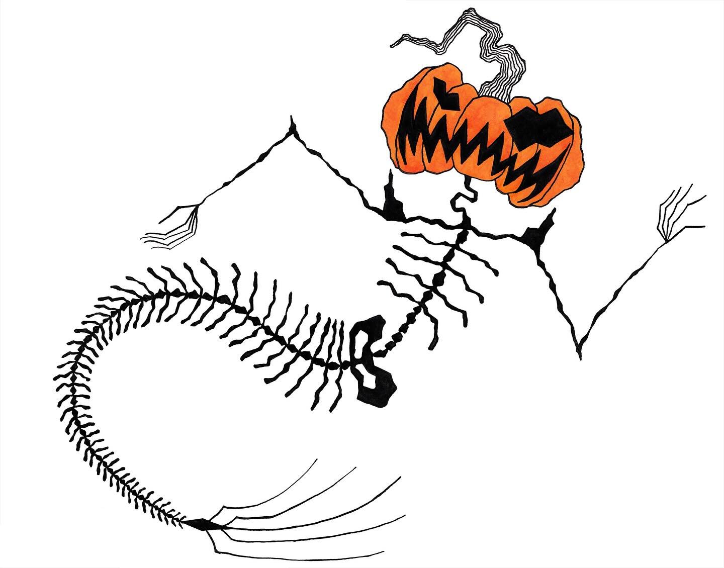 Pumpkinhead swimming through Mermay like a gentle, rolling wave. 🌊🧜&zwj;♂️🎃

Only 155 days until Halloween!

#mermay #merskeleton #mermaid #merman #merthey #mer #mermaidart #pumpkinhead #hallowwoods
