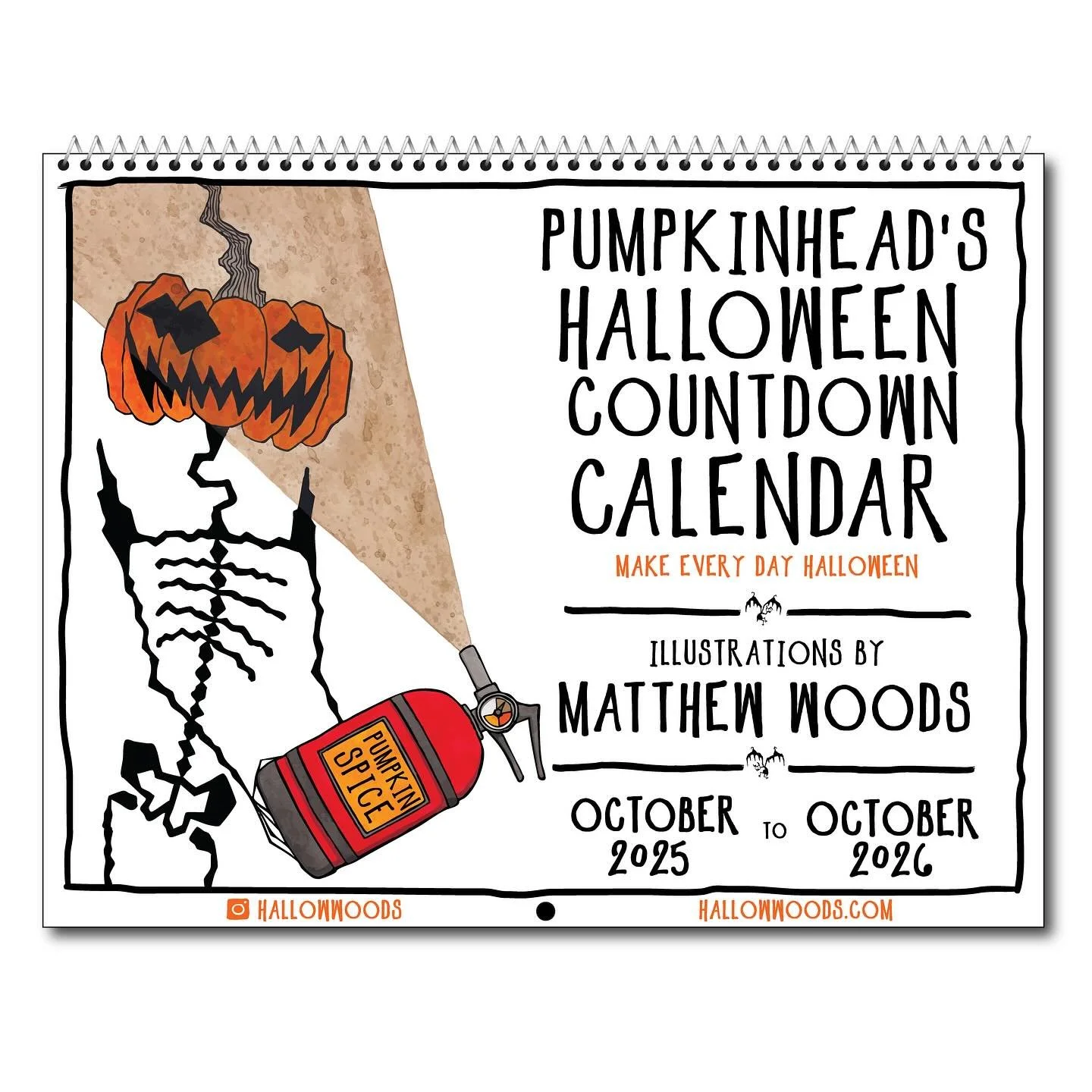 Pumpkinhead&rsquo;s Halloween Countdown Calendar 2025-2026 is for sale at hallowwoods.com 🔗⬆️

This 13 month October 2025 to October 2026 calendar includes all new hand drawn illustrations as well as a gathering of eclectic spooky dates and annivers