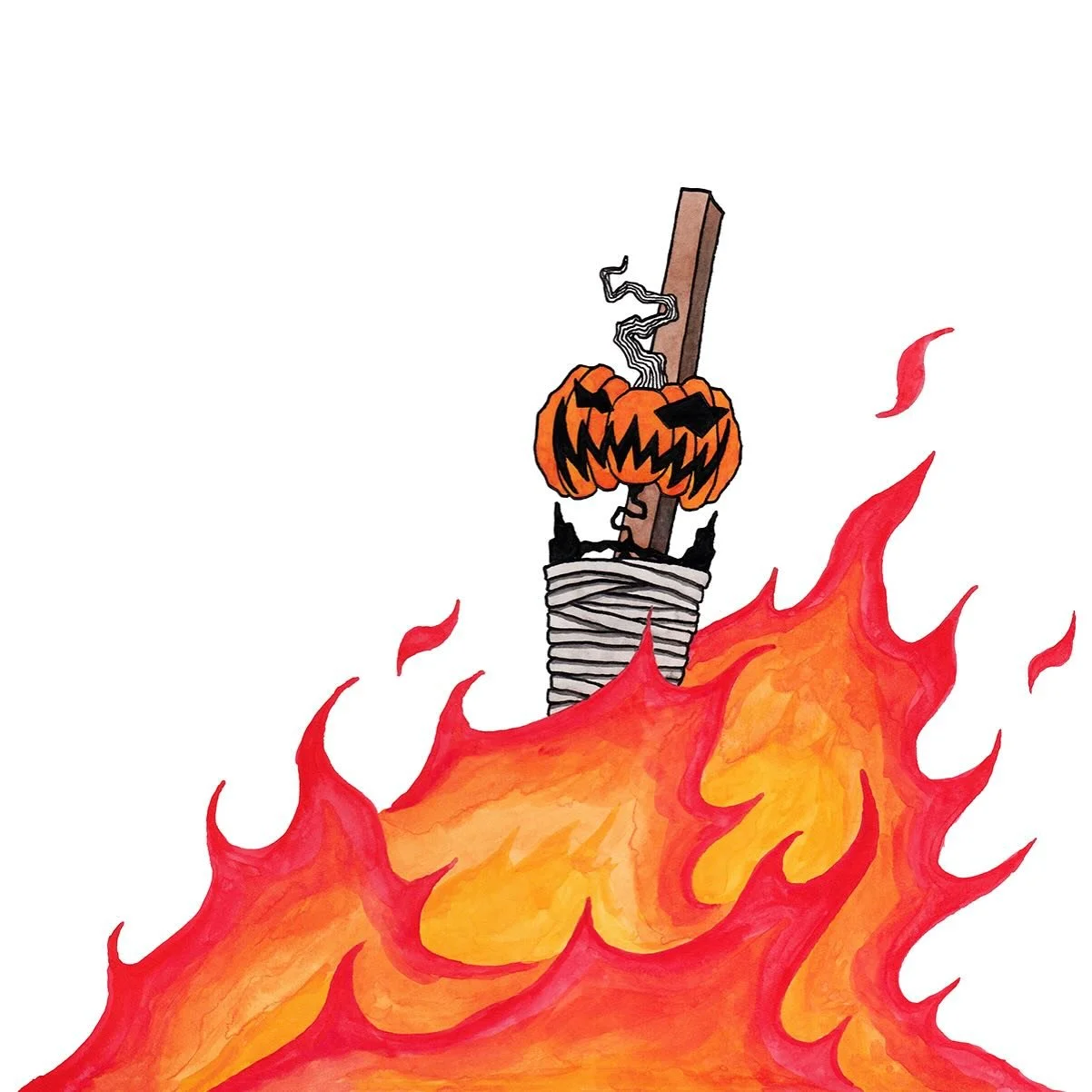 Heatwave? Pumpkinhead hadn&rsquo;t noticed.

Only 92 days until Halloween!

#heatwave #fire #burnedatthestake #summerheat #halloweenart #halloweencartoon #pumpkinhead #hallowwoods