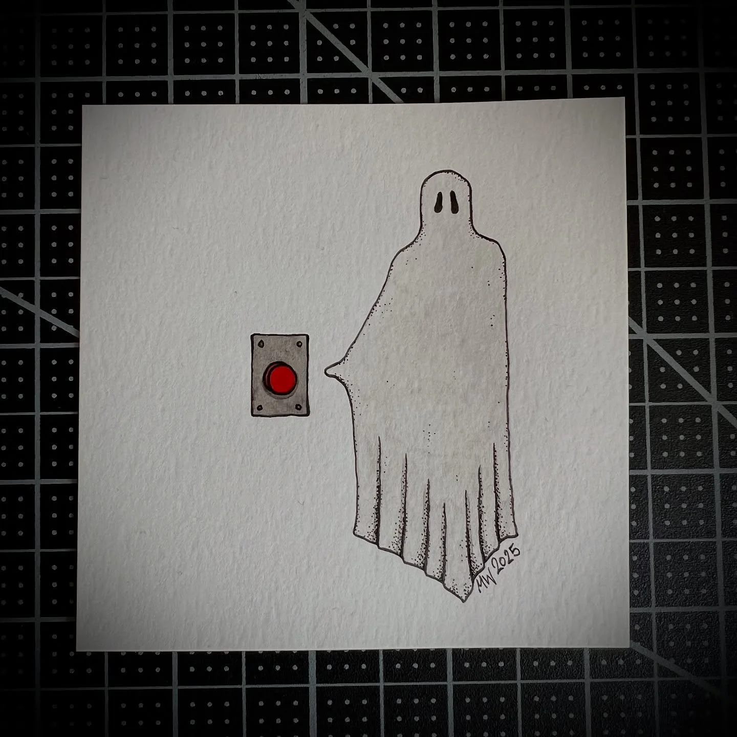 #Inktober Day 22: Button

[Auction Ended]

4x4&rdquo; ink on bristol, original.

#button #buttonpusher #bigredbutton #thehardestbuttontobutton #inktober2025 #ghost #hallowwoods