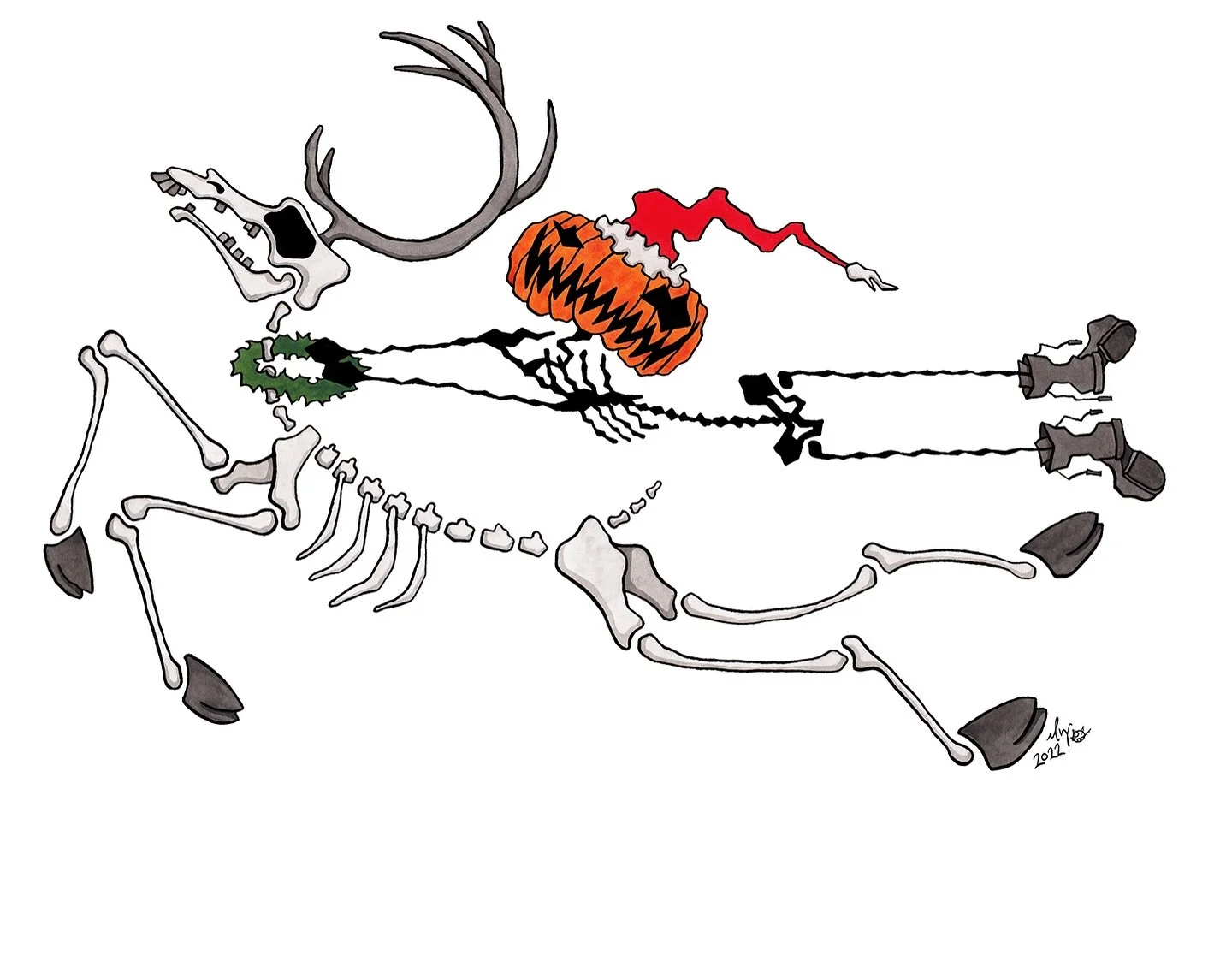 Pumpkinhead thinks this season is just flying! 🦌💨💨💨 (Is that deer farts?)

Only 319 days until Halloween!

#skeletonreindeer #skeleton #reindeer #deer #skeletondeer #pumpkinhead #hallowwoods