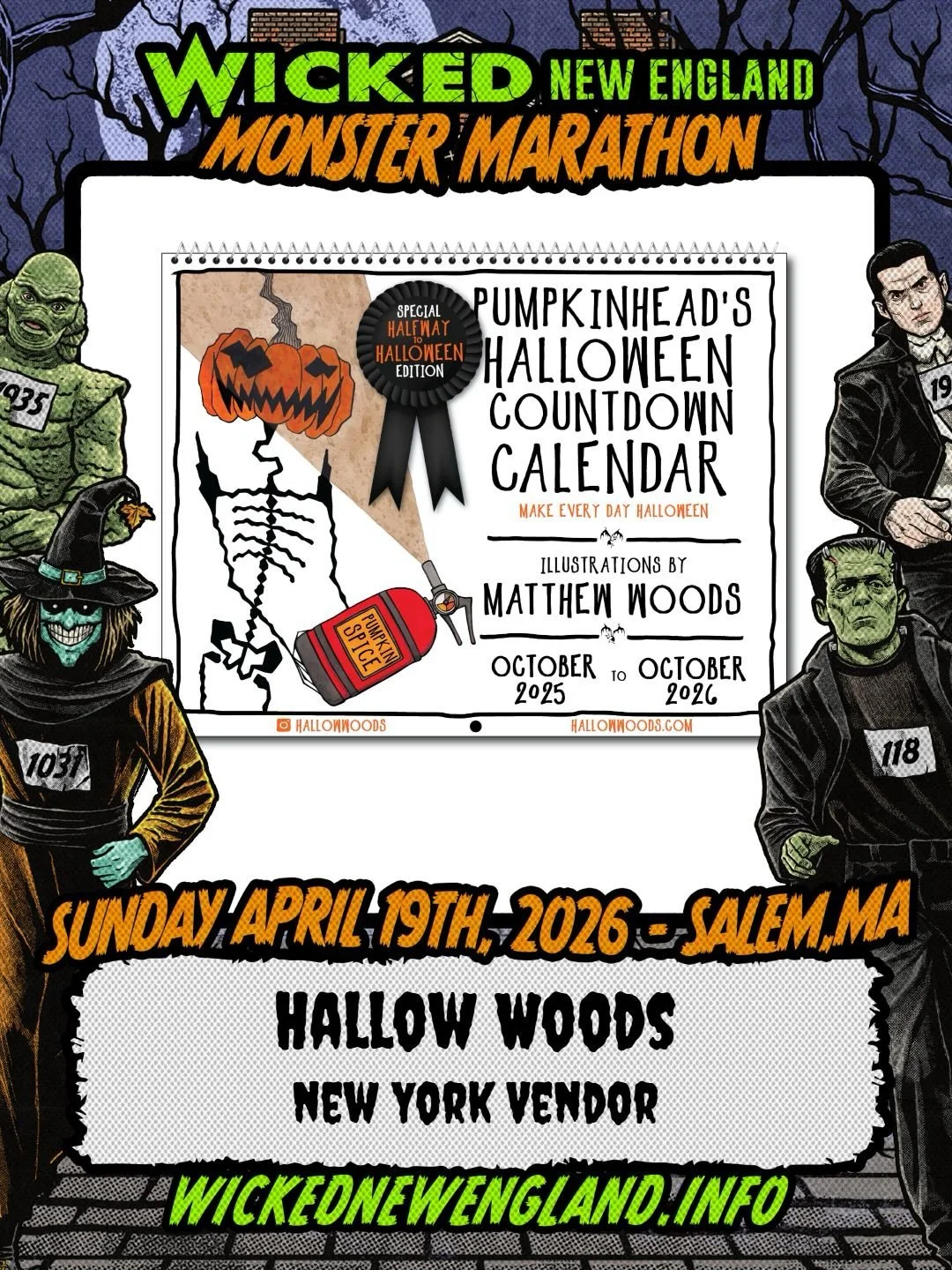 ✨Hello Salem!✨ Join me at @wicked_newengland on April 19th for a Halfway to Halloween Festival in the Old Town Hall!

I&rsquo;ll have a Special Halfway Edition of my Halloween Countdown Calendar with me for sale as well as tees, hats, cards, stickers