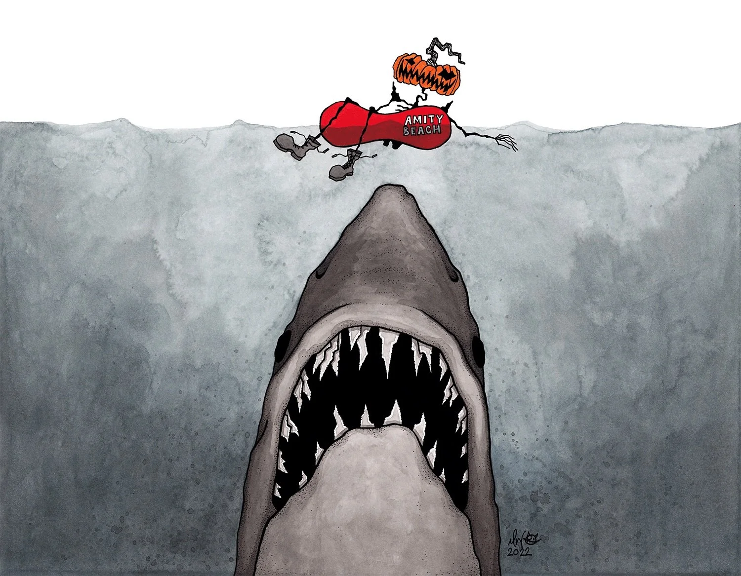 Happy 51st Anniversary JAWS! 🦈
I drew this illustration a few years ago for my Halloween Countdown Calendar but it&rsquo;s not the only Jaws art I&rsquo;ve made. Check my stories for some other highlights.

Only 133 days until Halloween!

#jaws #jaw
