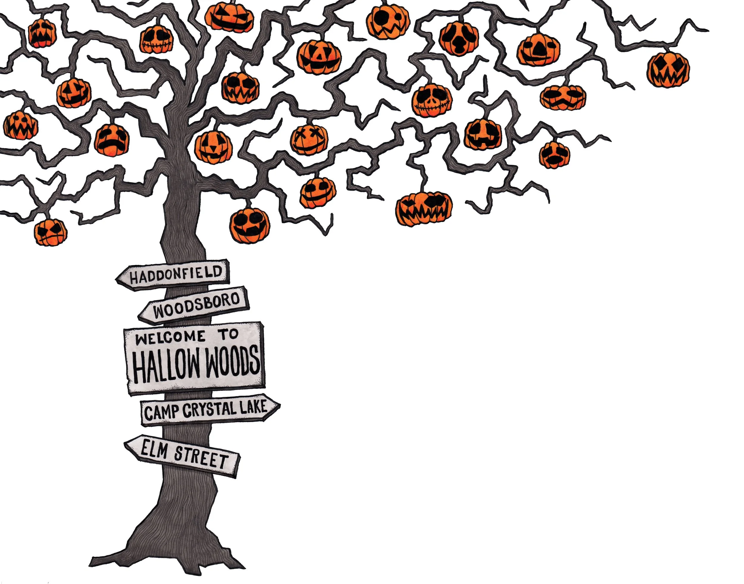 For the Tree was hung with a variety of pumpkins of every shape and size and a number of tints and hues of smoky yellow or bright orange.&rdquo;
&ldquo;A pumpkin tree,&rdquo; someone said.
&ldquo;No,&rdquo; said Tom.
The wind blew among the high bran