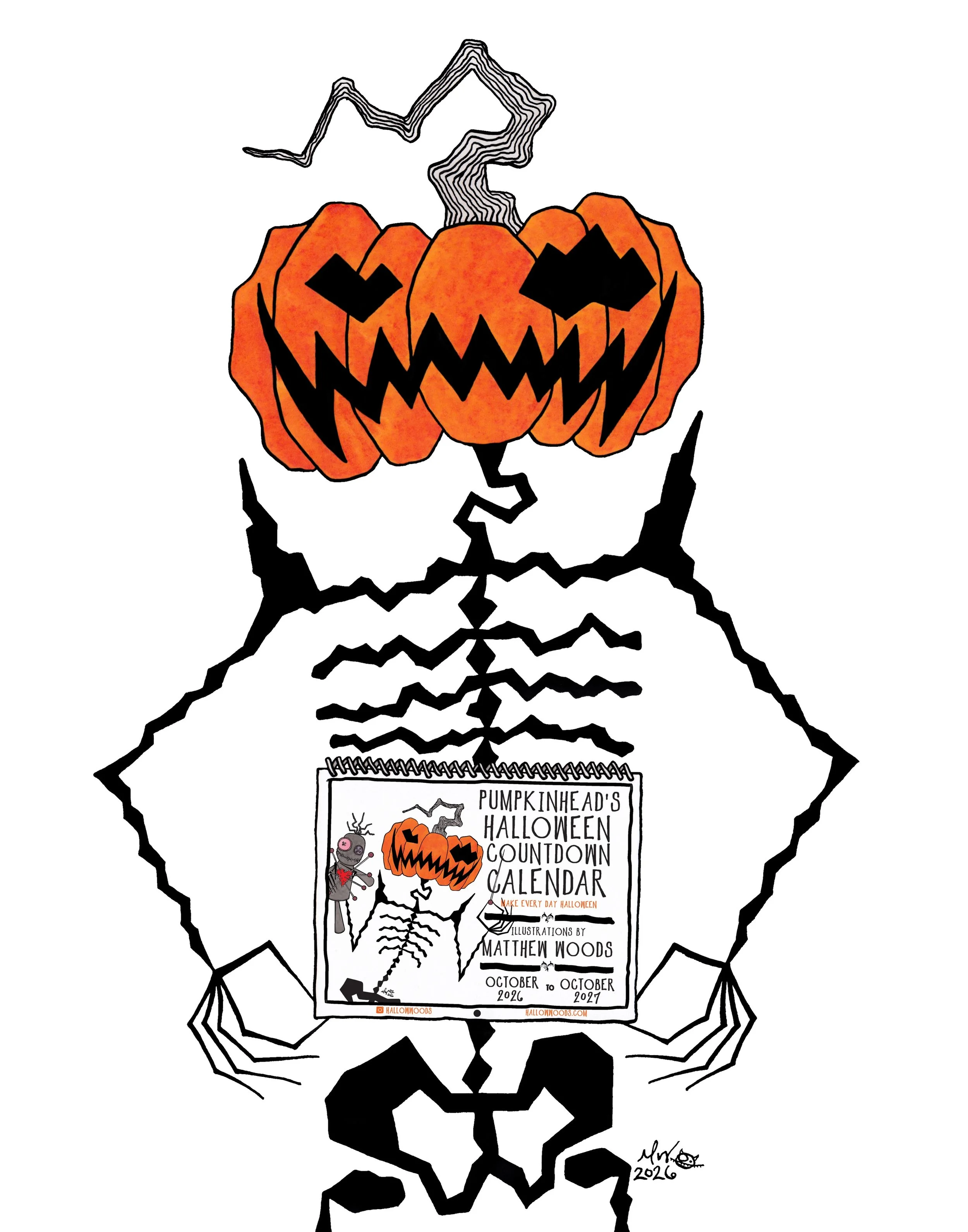 Never use a normie calendar again! 🎃🗓️

Inside Pumpkinhead&rsquo;s Halloween Countdown Calendar you will find:

&bull; Daily Halloween Countdown
&bull; Human Drawn Original Illustrations
&bull; October 2026 ➡️ October 2027
&bull; Lunar Phases
&bull