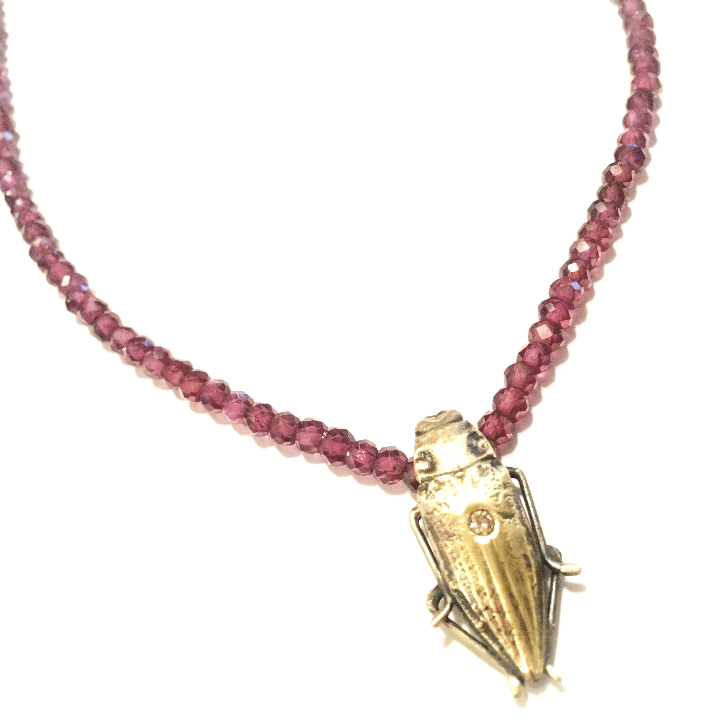 Brass Scarab Necklace with Rubies
