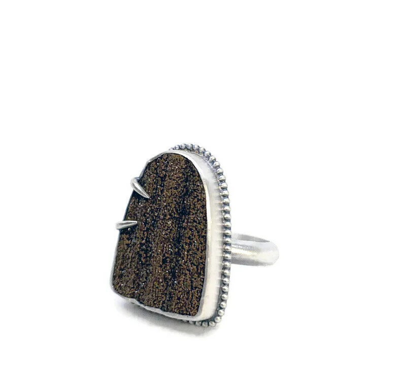 Petrified Wood Drusy Ring