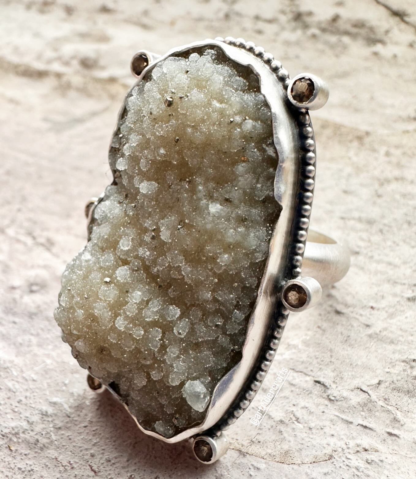 Hidden pyrite in this Mexican quartz with some faceted Smokey quartz. This is ooak&hellip; and available