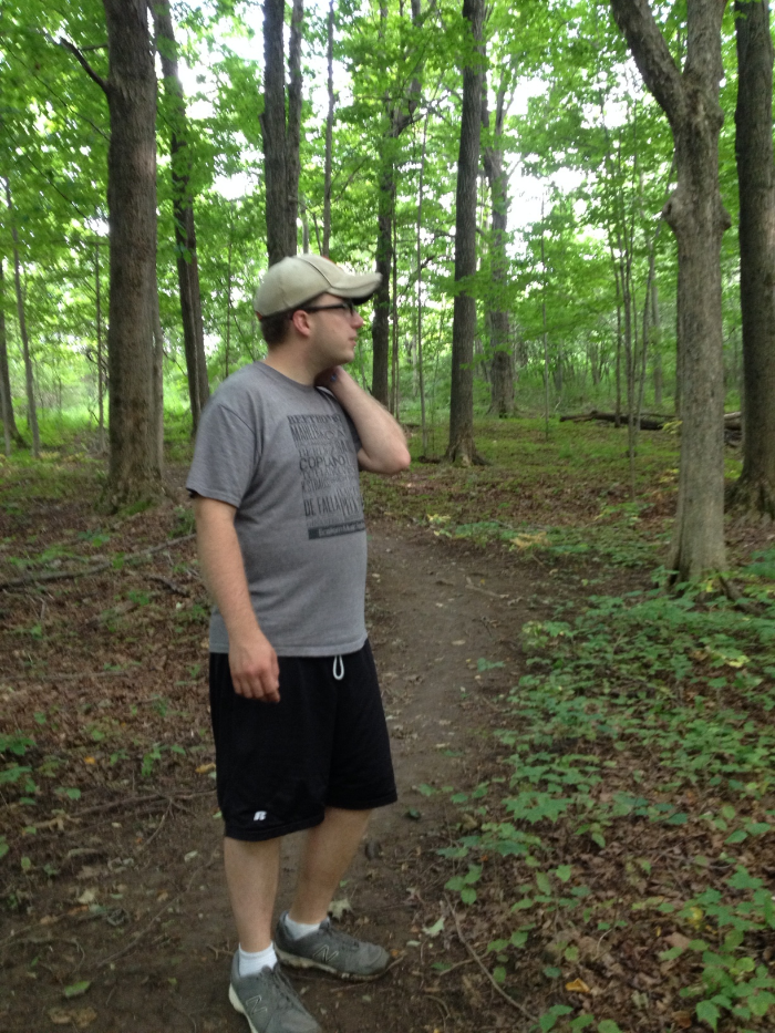 Exploring the outdoor art gallery, looking for the best places to record. Wearing my best gym shorts.