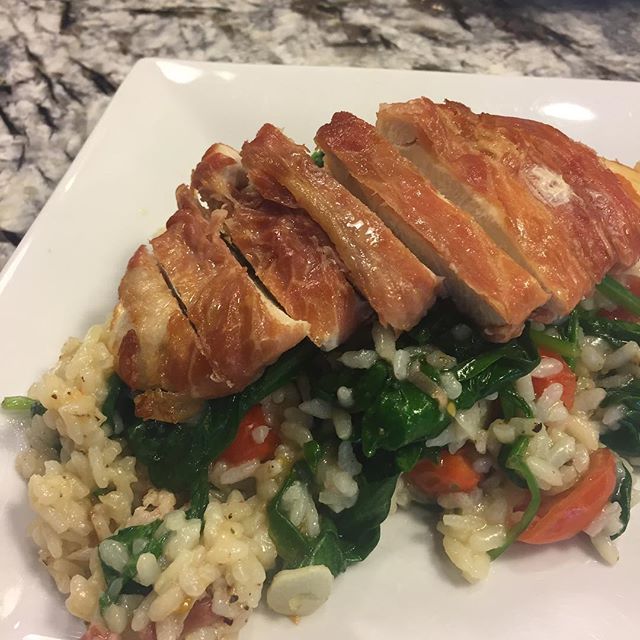 Prosciutto wrapped chicken over sage risotto... SBM killed dinner tonight. It was #INCREDIBLE #hellofresh