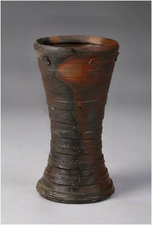 Hour Glass Vase with Carved Lines, Wood Fired Stoneware, 2007 