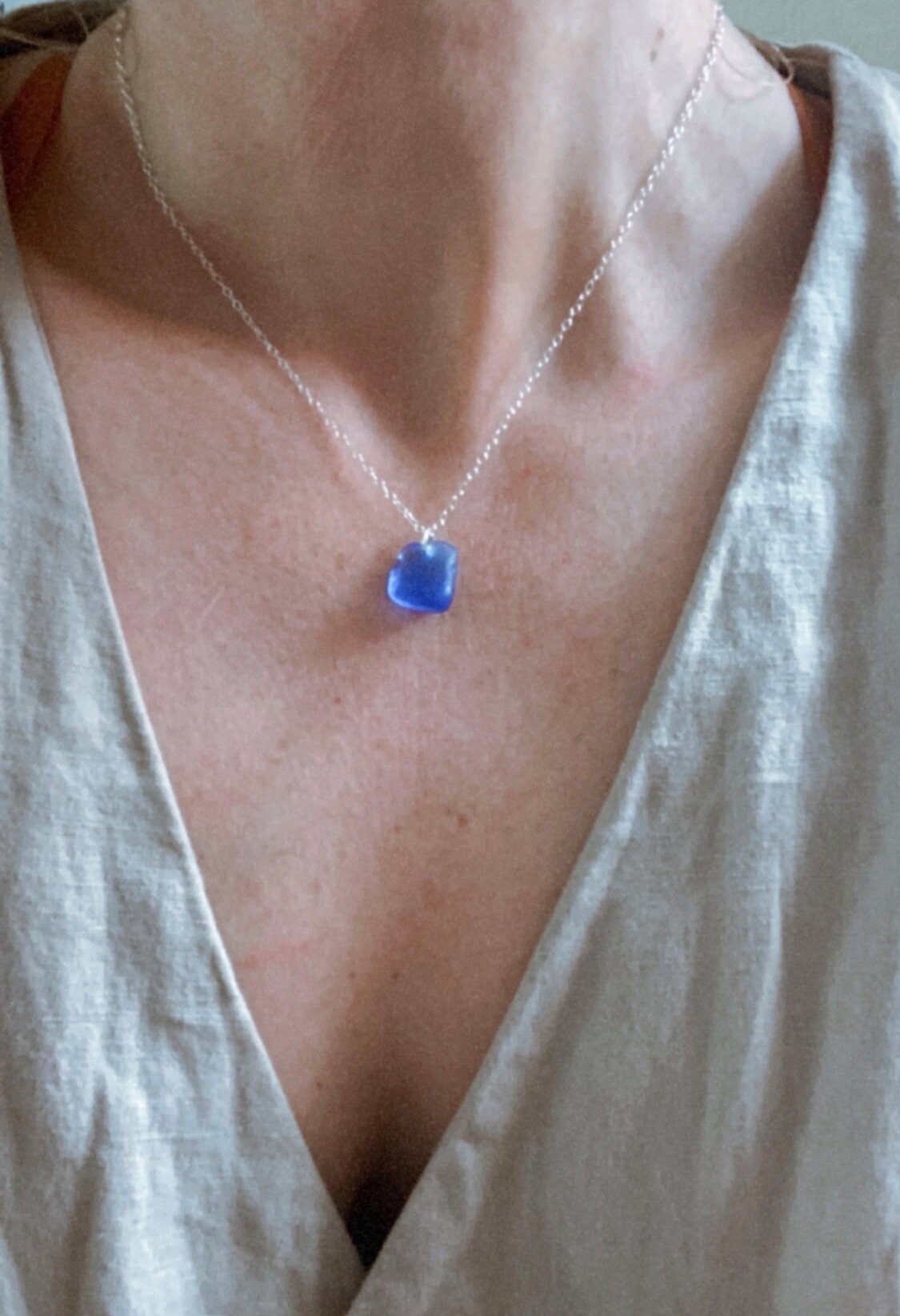 Cobalt blue seaglass pendant