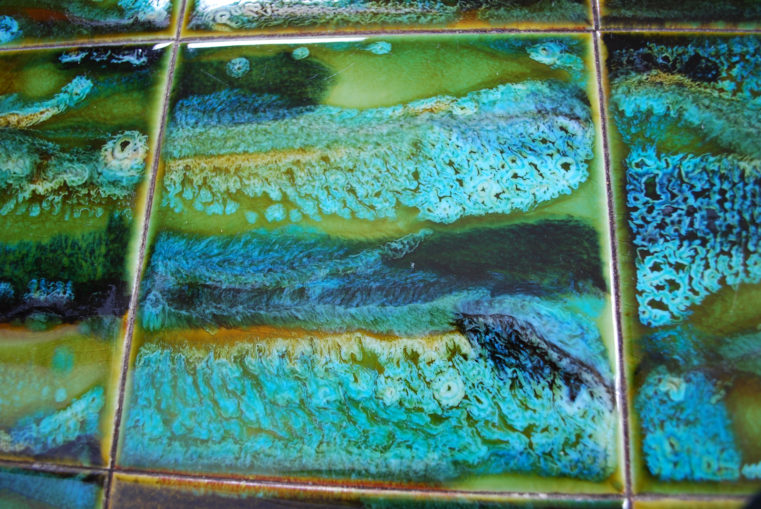 Tile table turquoise details Belgium 60's