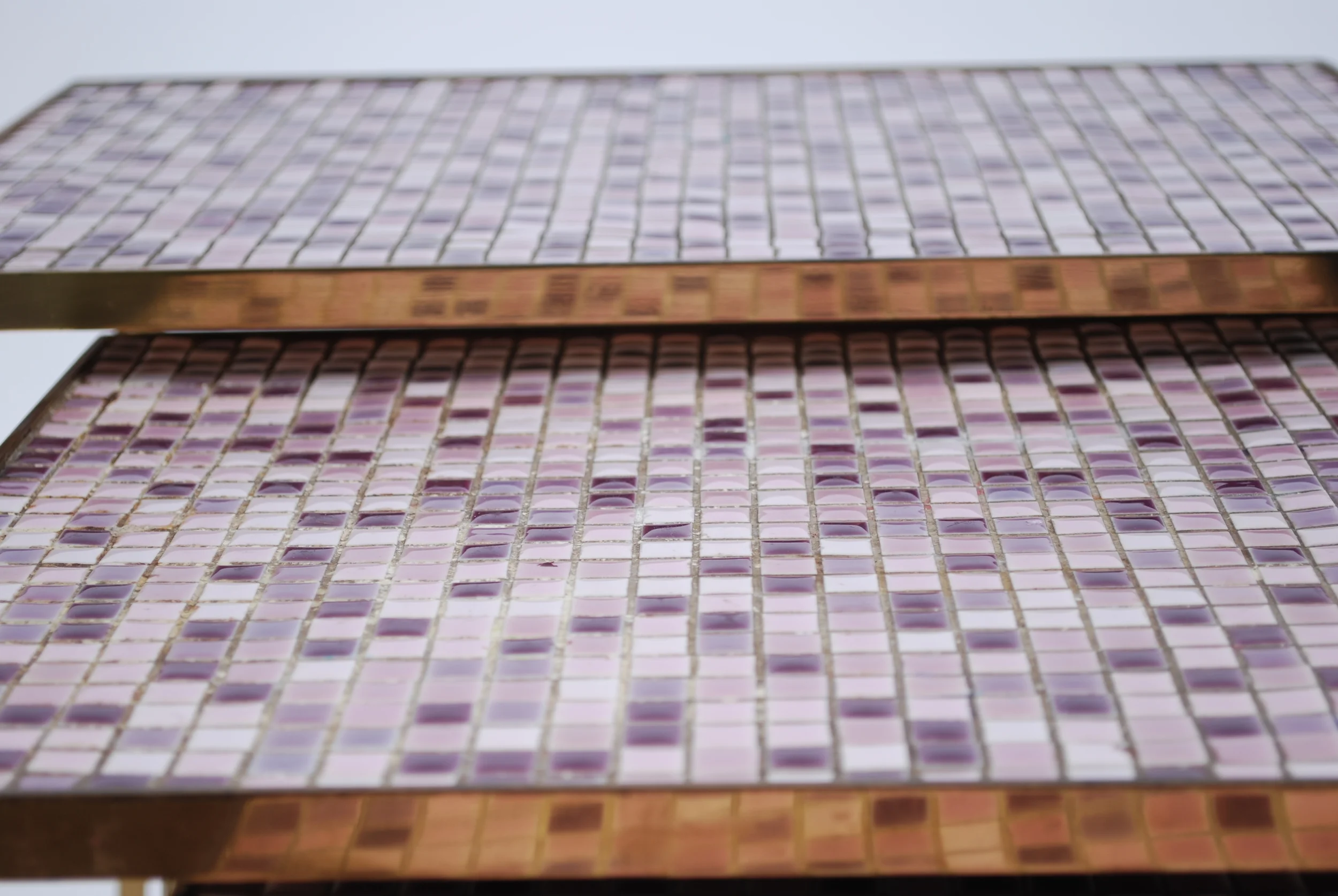 Set of 3 mosaic and brass tables 50's