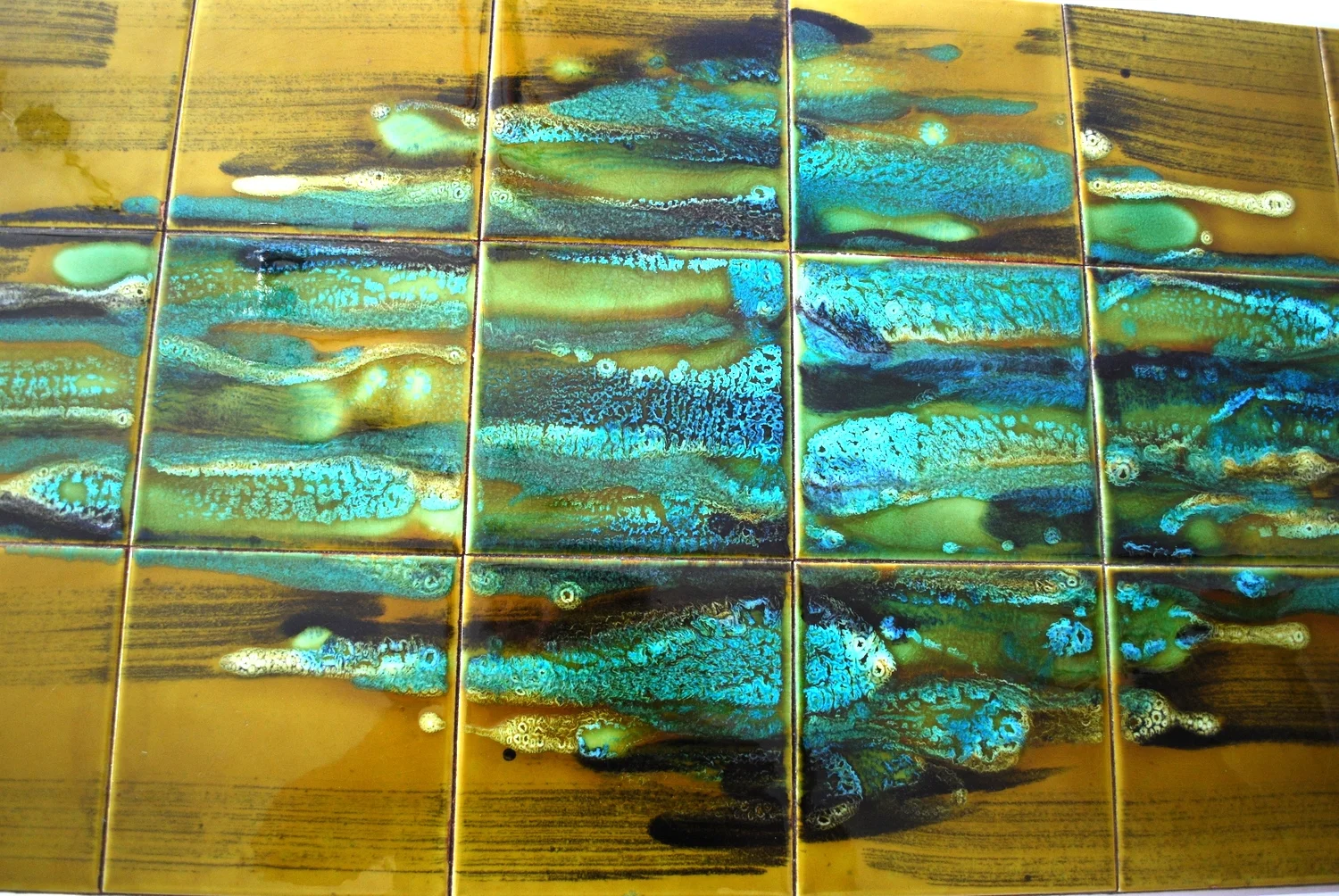 Tile table turquoise details Belgium 60's